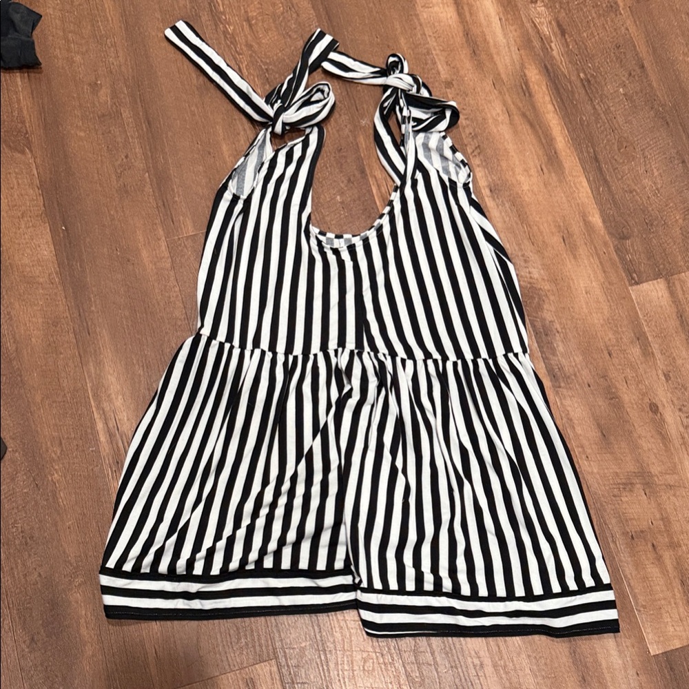 Elegant Black and White Striped Women's Dress